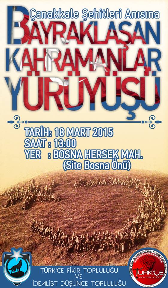 Selçuk Üniversitesi Öğrencilerine Duyuru
Bayraklaşan Kahramanlar Yürüyüşü
Tarih:18 Mart
Saat:13:00
Yer:Site Bosna Önü