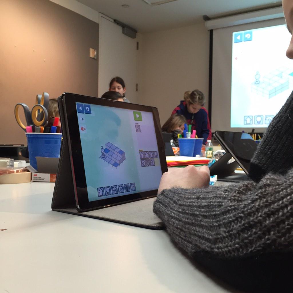 teck_e's tweet image. Our Creating w/ #iPads class: learning with #LightBot and @codeorg's #FlappyCode. #codingwithkids #techlearning
