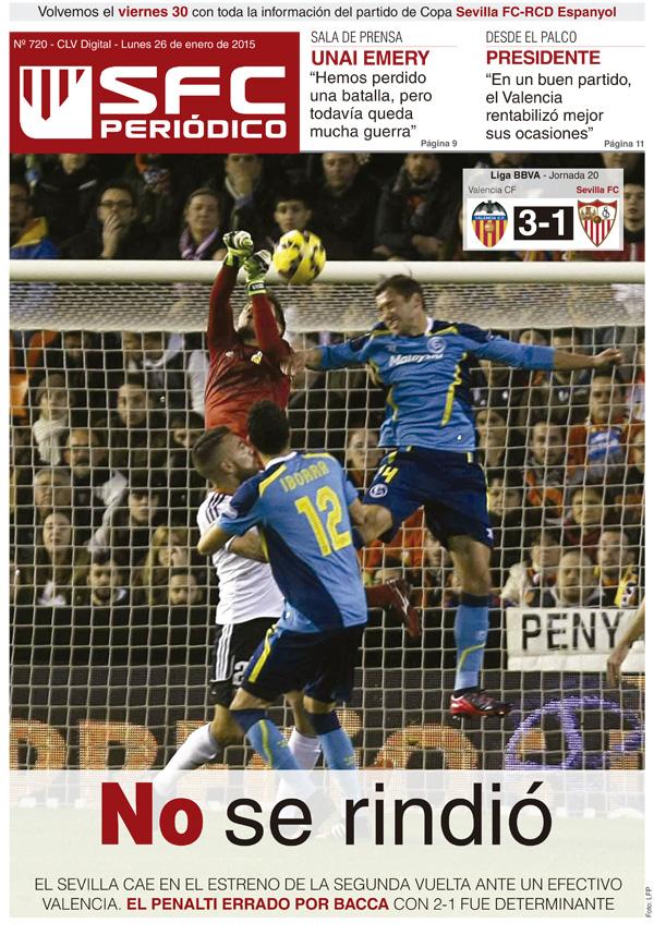 SevillaFC's tweet photo. #SFCPeriódico titula 'No se rindió' pese a la derrota sevillista en Mestalla http://t.co/WrGe1K0hBq http://t.co/qzhqJEUx4m