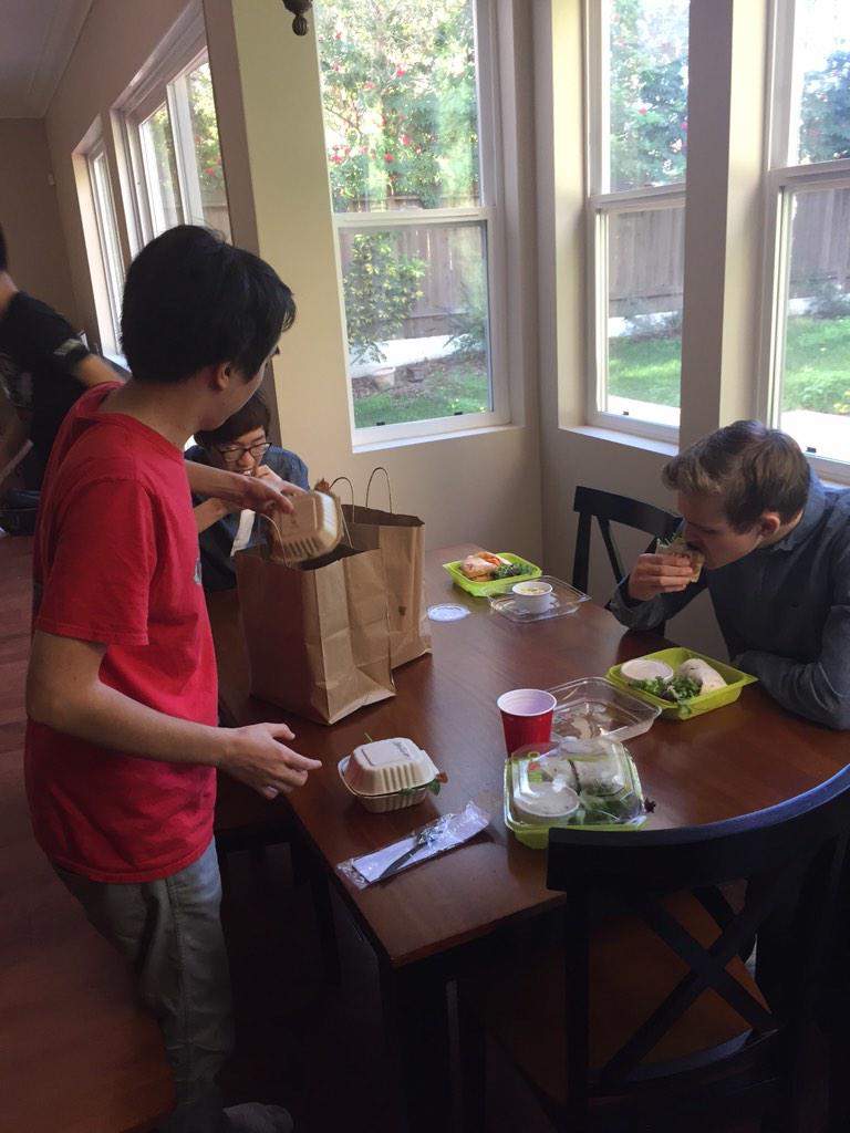 Bjergsen's tweet photo. LCS morning food delivery, TSM getting fed pre game. #LCS http://t.co/MzrBjjo2fl