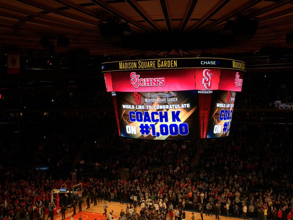 therealness's tweet photo. @therealness: The #DukevsStJohns game was awesome congrats #coachk on #win1000 http://t.co/ZyZ5ya5ti1