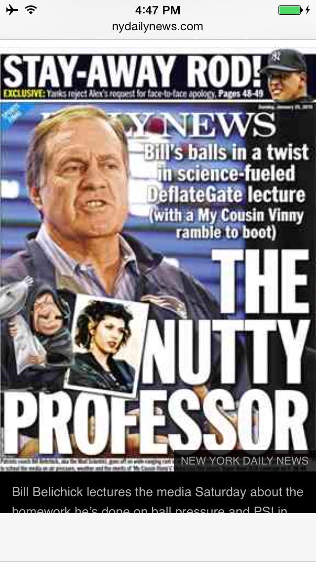 AlbertBreer's tweet photo. 6 days in a row for #DeflateGate on the backpage RT @MMehtaNYDN: Back page of @NYDailyNews today: An instant classic. http://t.co/GN8sz1PyYp