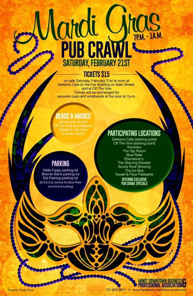 Join us for the Mardi Gras Pub Crawl on Saturday Feb 21st!