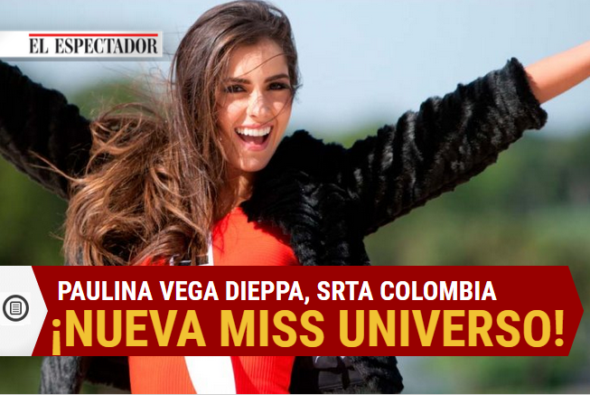 elespectador's tweet photo. Señorita Colombia es la nueva #MissUniverso ¡Felicitaciones @PaulinaVegaDiep! http://t.co/VzKvVZHNzs http://t.co/WB61Rrkyiv