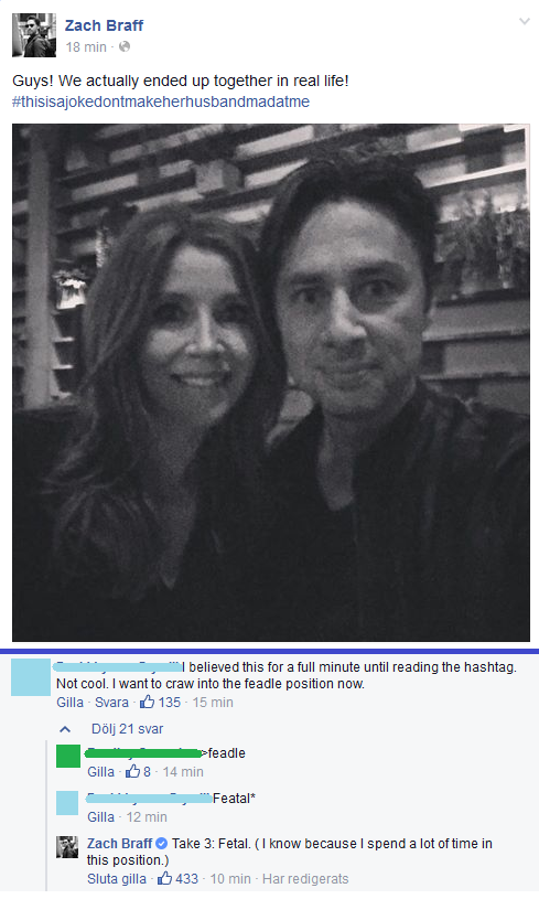 Butterflyneedle's tweet photo. Det är så värt att följa den här mannen på FB. Bara ett av många guldkorn #zachbraff http://t.co/tvpkqp8YMT