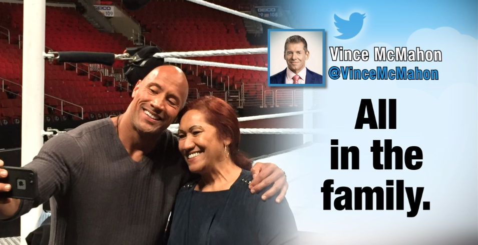 WWE's tweet photo. Tweeted by @VinceMcMahon ... @TheRock is HERE at @WellsFargoCtr! #RoyalRumble  #TheGreatOne http://t.co/o455T7Q1EL