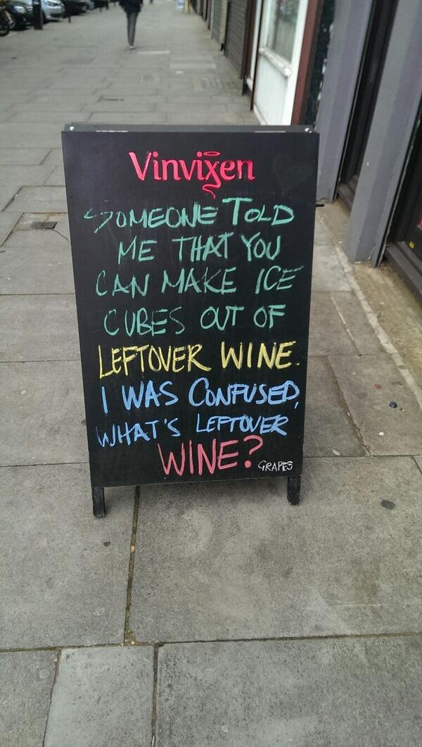 MaxeDesigns's tweet photo. Great Question?! "@MediaMessengers: “@winewankers: I'm still trying to work out what leftover #wine is! http://t.co/juFFwBSXzd””
