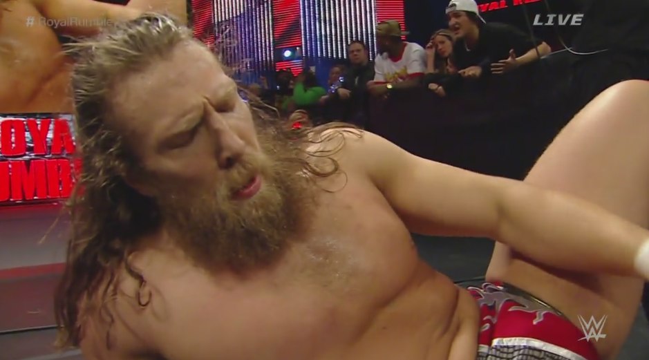 WWE's tweet photo. .@WWEDanielBryan ELIMINATED by @WWEBrayWyatt! 
#RoyalRumble #NO! #NO! #NO! http://t.co/pZiHfxHfDp