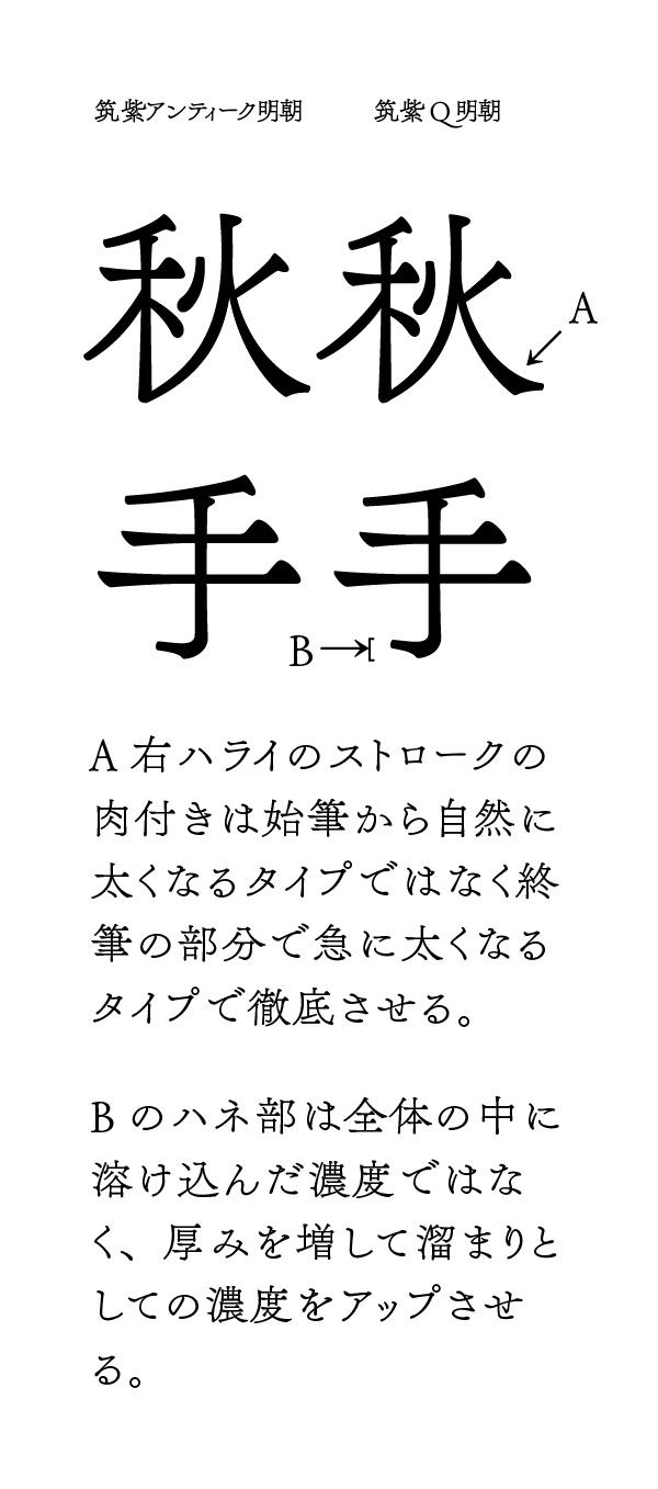 藤田重信 筑紫q明朝ｌ漢字見本細部デザインの微妙なバラツキの調整徹底中 漢字 は筑紫アンティーク明朝の懐が狭いバージョンが筑紫qなんですが 部分的に細部のデザインを変更 Http T Co Vzll8qhjsk Twitter