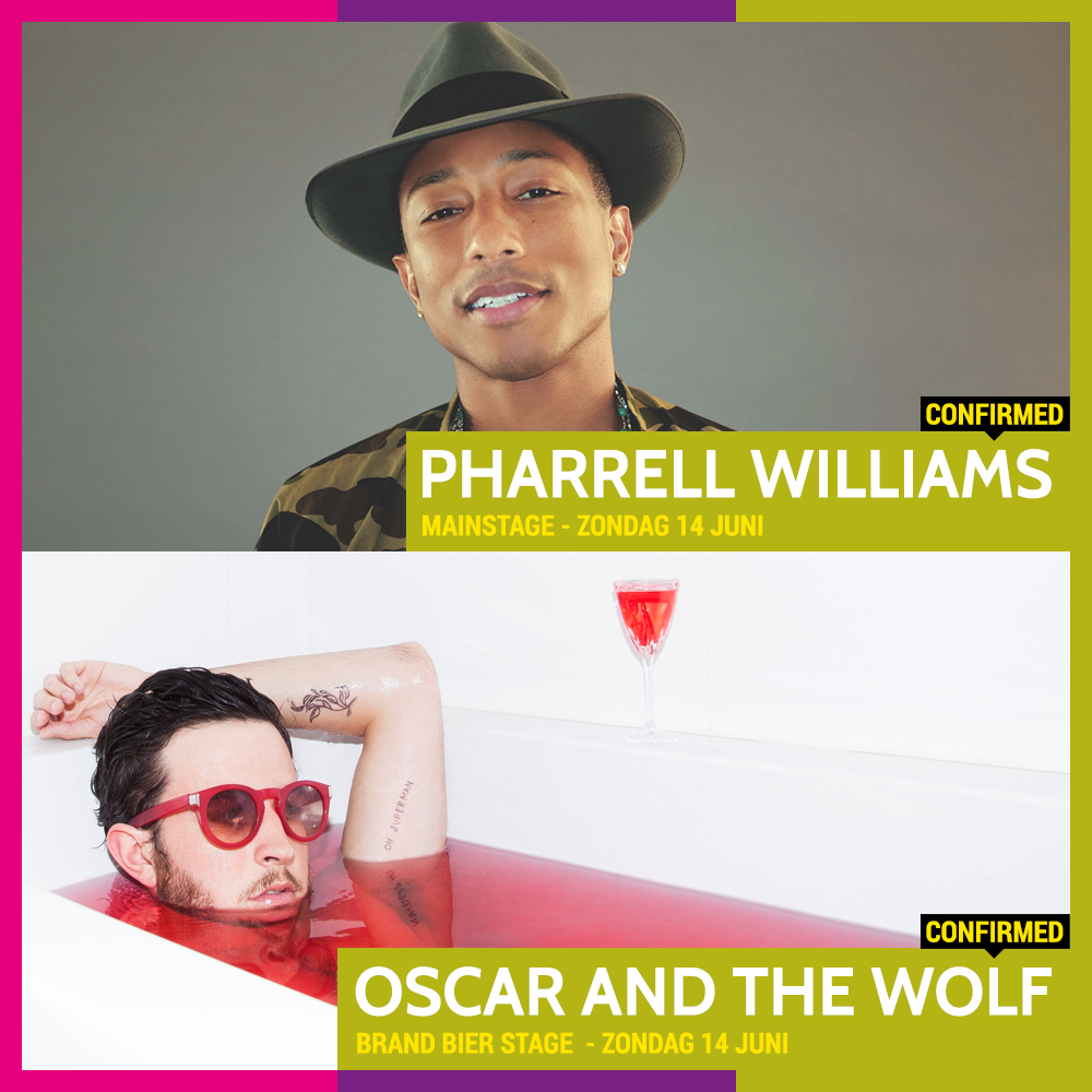 Twee nieuwe namen voor de Pinkpop-zondag! <a href="/Pharrell/">Pharrell Williams</a> &amp; <a href="/oscarandthewolf/">Oscar and the Wolf</a> #PP15