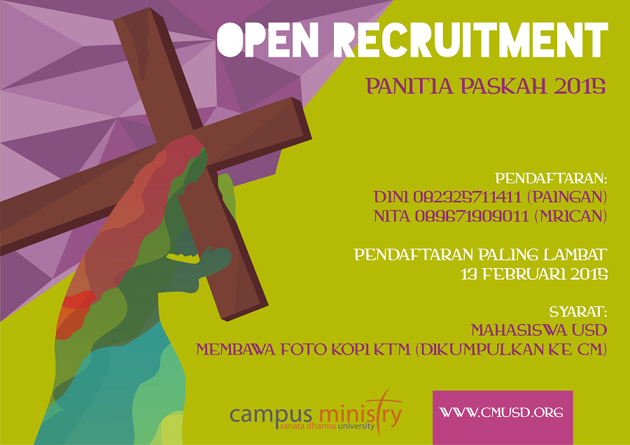 Open Recruitment Panitia Paskah 2015, paling lambat pendaftaran 13 Feb 15, yuk teman2 pd gabung :)