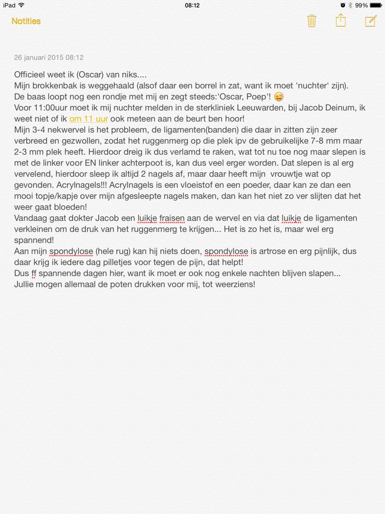Spannende dag voor Oscar, tekst en uitleg op de foto
