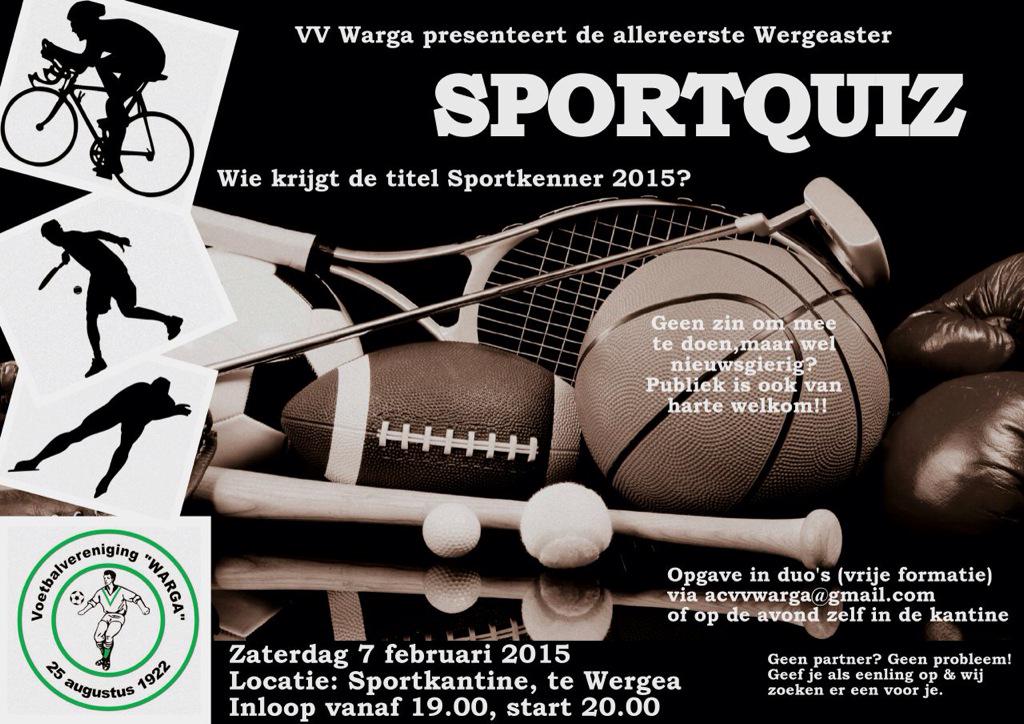 vvWarga's tweet image. Noteert u alvast: 7 februari Sportquiz vvWarga. 
Opgave kan via acvvwarga@gmail.com.