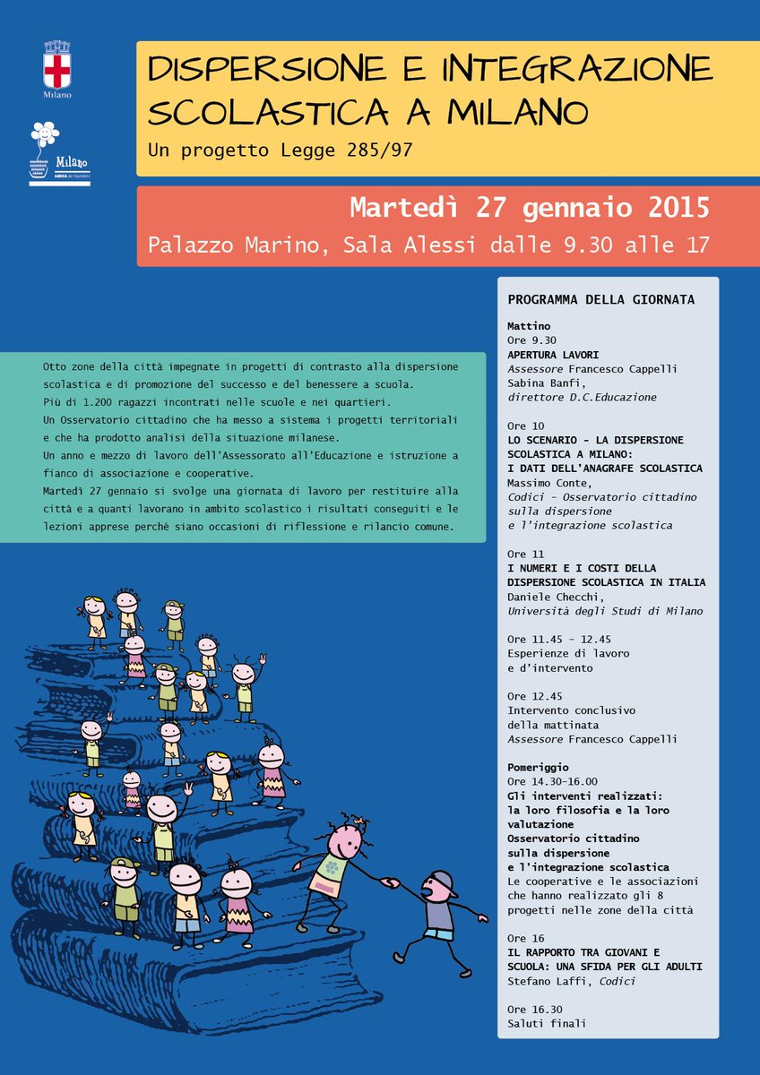 Martedì 27/1 incontro #Dispersione e Integrazione Scolastica a Milano. Dati ed esperienze #scuola #giovani