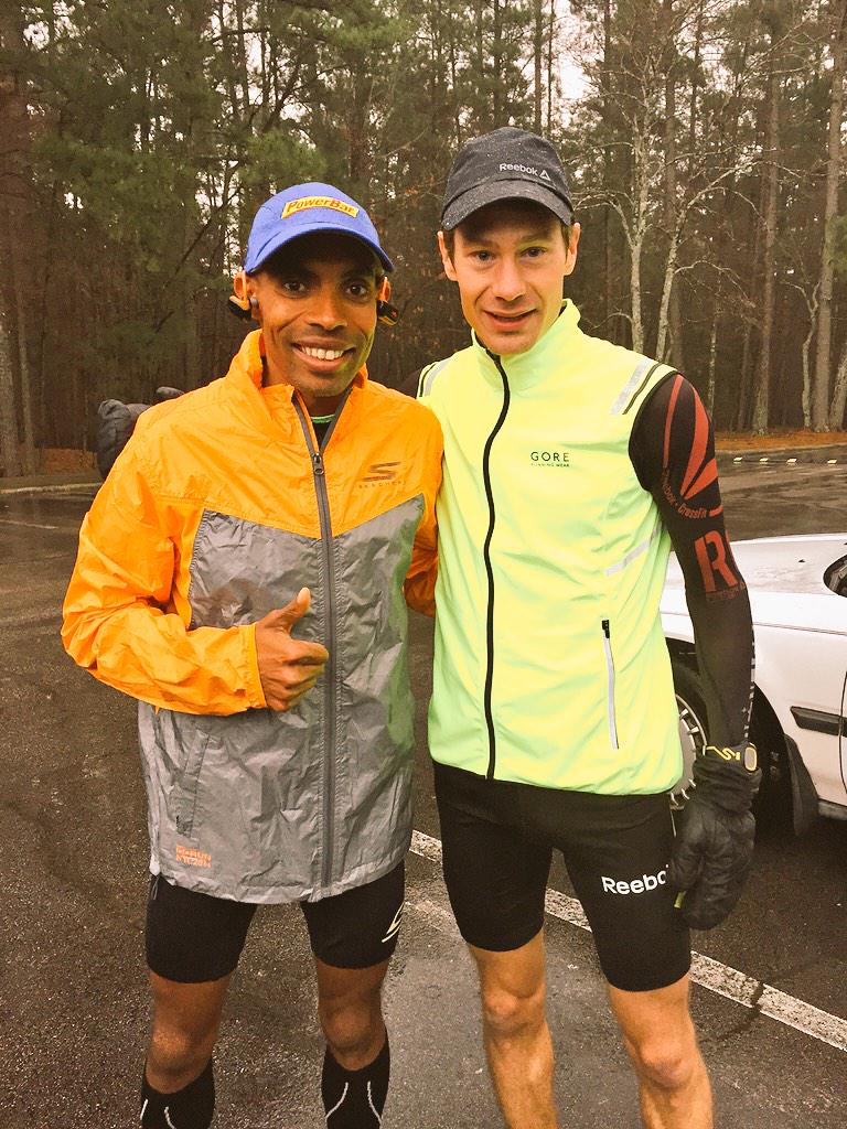 Raleigh's <a href="/BMackNC/">Bobby Mack</a> showing <a href="/runmeb/">meb keflezighi</a> around the trails of Umstead Park, <a href="/visitRaleigh/">visitRaleigh</a> has so many places to run #RnRRAL