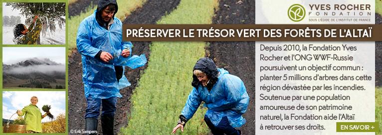 Depuis 2010, <a href="/fondationYR/">FondationYvesRocher</a> et WWF-Russie s'associent pour planter 5M d'arbres en Altai.