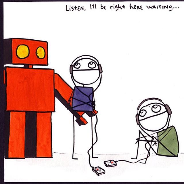 Otherbots's tweet image. #redrobot #robot #rightherewaiting #music #ipod #listen #explodingdog by explodingdog_unofficial