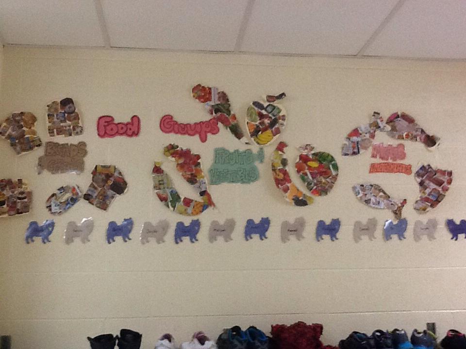 Collage using food flyers on food shapes