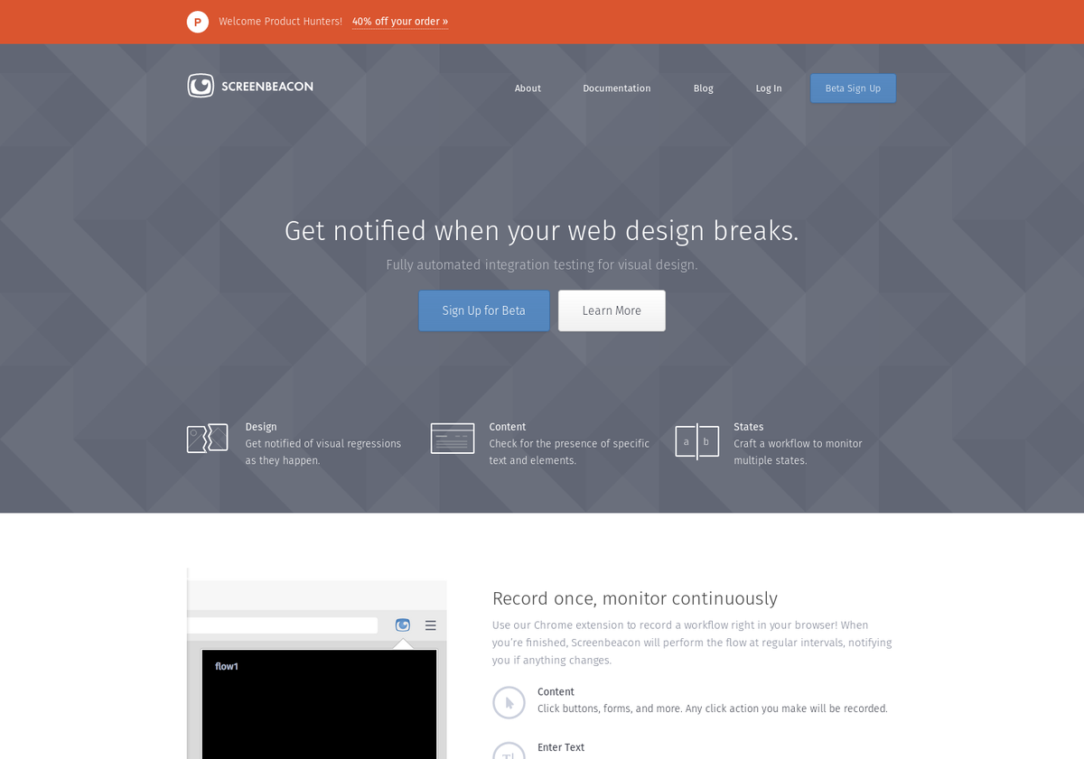 ProductHunt's tweet image. Screenbeacon: Fully automated integration testing for visual design producthunt.com/posts/screenbe… via @mhayes
