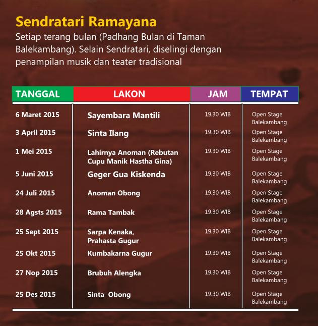 AgendaSOLO's tweet photo. Jadwal Sendratari Ramayana di Open Stage Taman Balekambang #kotaSolo tahun 2015 http://t.co/naeMHED68C