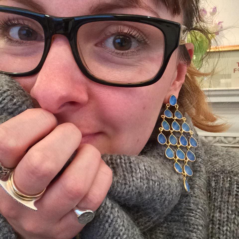 FacetsPR's tweet photo. Day One of @LikeGoldDust's #bigearring challenge has kicked off with the @LatelitaJ Cascade earrings in #chalcedony 💎 http://t.co/HA2b9nikx8