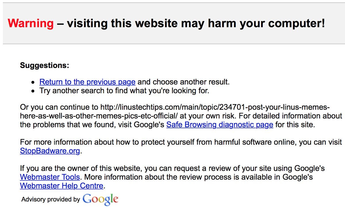 don_jonas's tweet photo. @LinusTech http://t.co/XddWR7NCjX Google warns me about malware on your forum http://t.co/8gEbMvCM6V