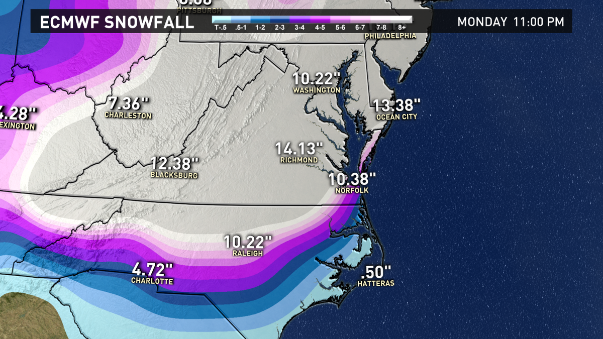 CraigMoellerTV's tweet photo. And you were worried about an inch or so tomorrow.  Check out the model (the Euro) for next Mon! http://t.co/EYPSpxWsw7