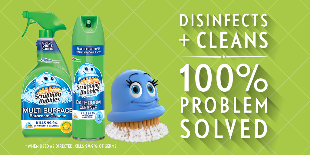 ScrubbingBubble's tweet image. Scrubbing Bubbles Disinfectant Cleaners kill 99.9% of germs + tackle grime for a #CompleteClean.