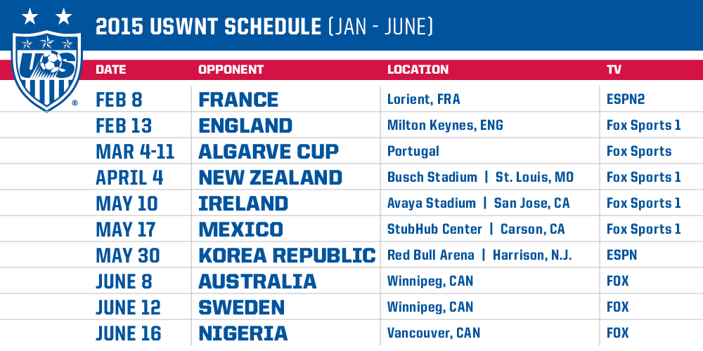 #USWNT schedule prior to <a href="/FIFAWWC/">FIFA Women's World Cup</a>. Full Details: ussoc.cr/15CodDg #OneNationOneTeam ” #cantwait !⚽️🇺🇸