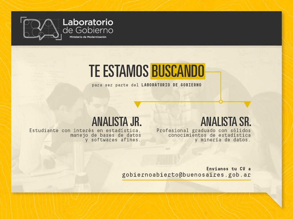 balabinnovacion's tweet photo. Seguimos en la búsqueda de #ANALISTAS para sumar al equipo del #LABgcba ► http://t.co/LYSOFwLPOv
#trabajo #trabajoAR http://t.co/ZhBqZlBaxU