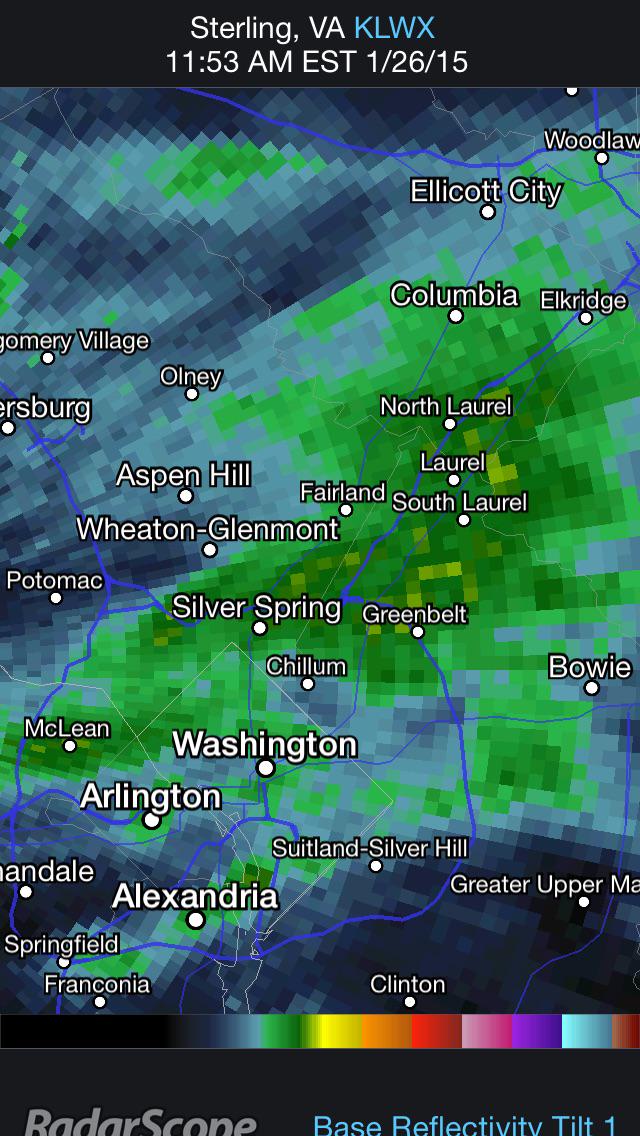 Solid snow band from Silver Spring to Laurel. Use caution, poss slick spots.
