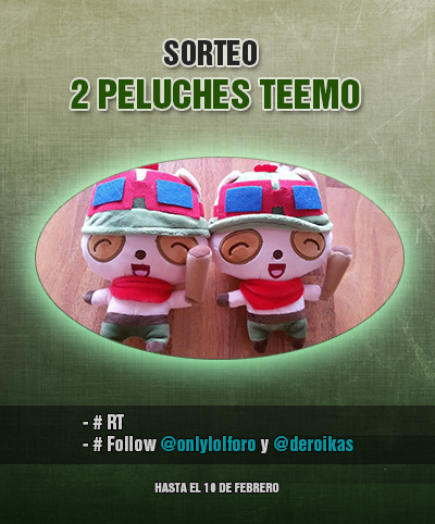 OnlyLoL_es's tweet photo. SORTEO 14K FOLLOWERS! 2 Peluches de Teemo! Para participar:
#RT
#Follow a @OnlyLoLForo y @Deroikas http://t.co/XmX5yEBGXu
