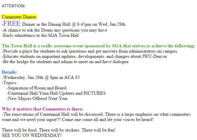 JWUDCommuters's tweet image. Read the info on the picture, there&apos;s some very important stuff happening on campus involving commuters!