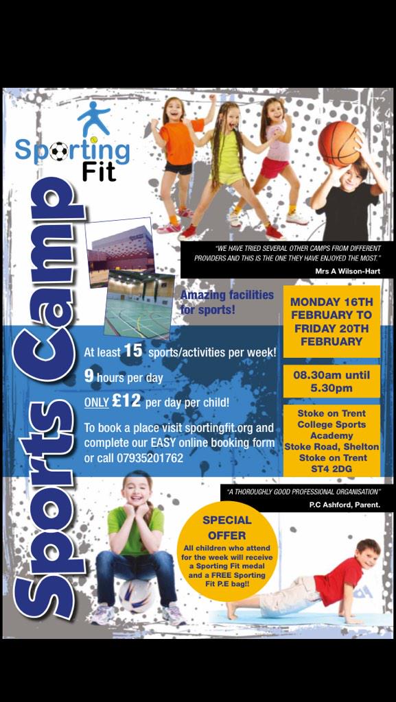 Sporting__Fit's tweet photo. Sports Camps in Stoke, Stone, and Stafford during Feb school holidays! Taking bookings now! http://t.co/0Nj9y0G4vC