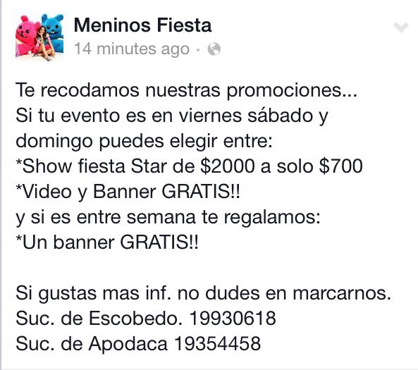 meninosfiesta's tweet photo. Promociones en Enero de Meninos Fiesta! ¡Aprovechen! 🎈🎉🎈 http://t.co/QSR7lxQKjS