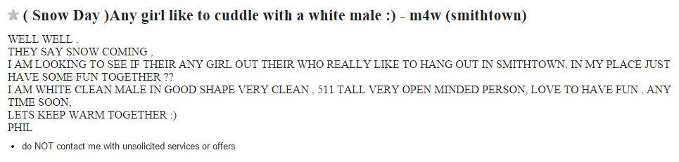 TomMcArthur's tweet photo. A #snowpocalypse is coming and New Yorkers are using Craigslist to look for snow day hook ups http://t.co/GFRhlL3zDb http://t.co/QpVyiOllKG