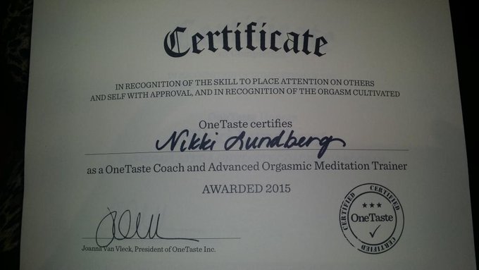 Woooooooo hoooooo!  I'm now a Certified OneTaste Coach and Advanced Orgasmic Meditation Trainer http://t<a href="/tag/selfcare"class="tags"><span>#selfcare</span></a><a href="/tag/consent"class="tags"><span>#consent</span></a><a href="/tag/vulnerable"class="tags"><span>#vulnerable</span></a>