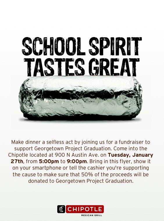ProjectGrad's tweet image. Eat at Chipotle Tue 5-9pm. Show this flyer from your phone &amp;amp; 50% goes back GHS Project Grad! #EFND @ChipotleTweets