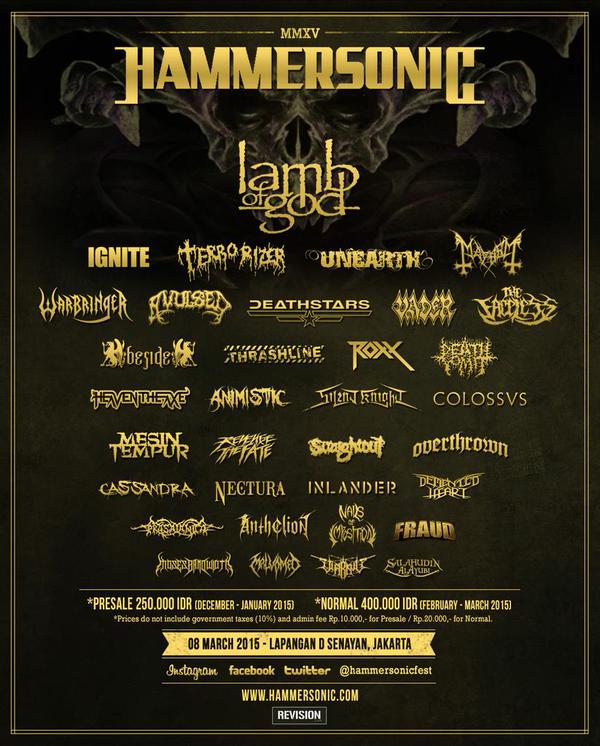 Dapatkan sekarang juga presale Hammersonic Festival 2015, IDR 285.000,- hanya sampai tanggal 31 Januari, merapat! :)