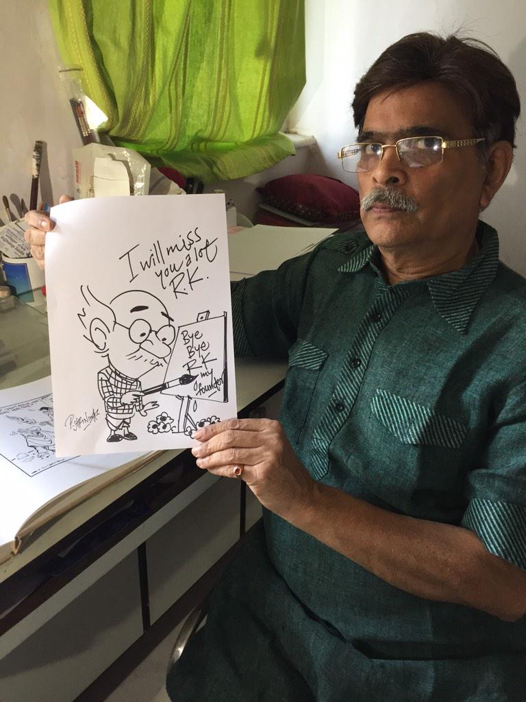 shawansen's tweet photo. #RIPCommonMan Cartoonist of Sammna Srinivas Prabhudesai's tribute to #rklaxman @ibnlive http://t.co/EyERgI6Ddc