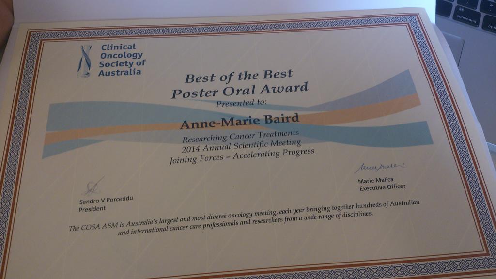 BairdAM's tweet photo. Always good to get something nice in the post! #OfficialCert #lcsm #mesothelioma #cosaasm @COSAoncology http://t.co/FfWt2PMgFP