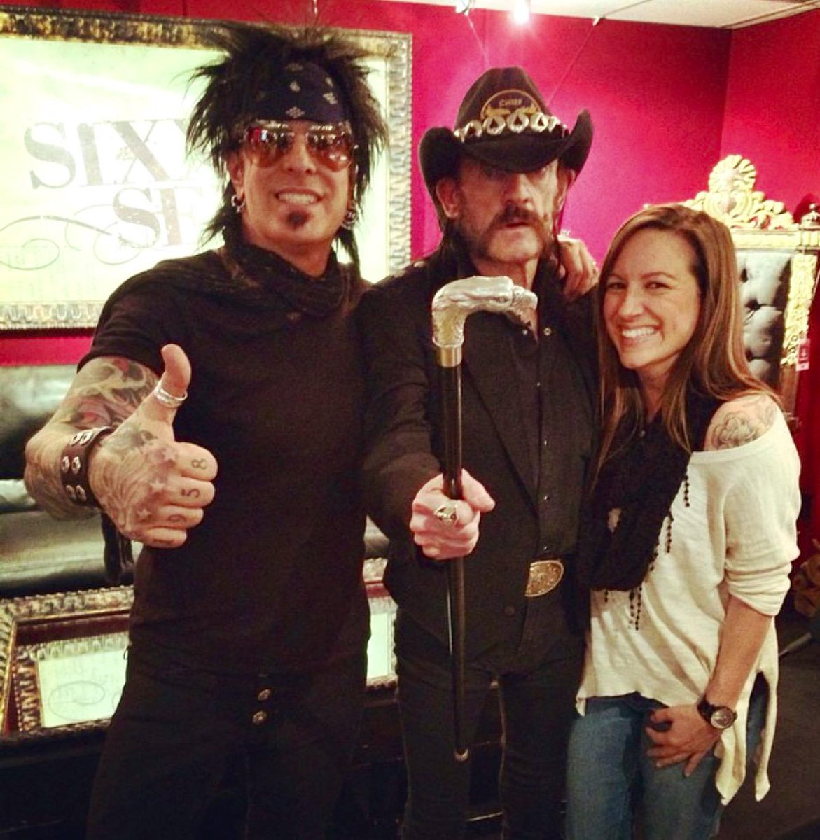 NikkiSixx's tweet photo. Lemmy with @JennOnAir and me today @SixxSense…I always fell blessed to spend time with my friend. #motorhead http://t.co/xeZ4sqSWX8