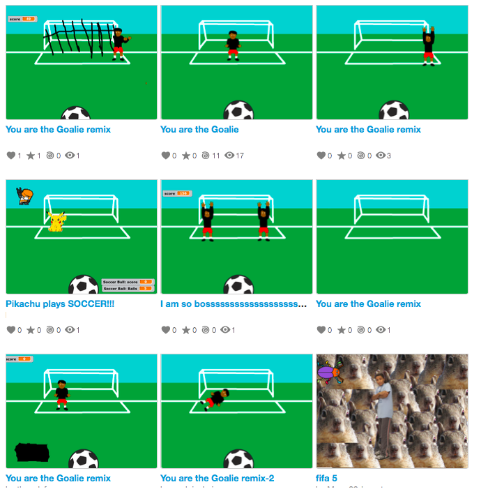 thegrene's tweet image. Lots of great remixes of my soccer project: kids are so creative! #scratch #codeEd
