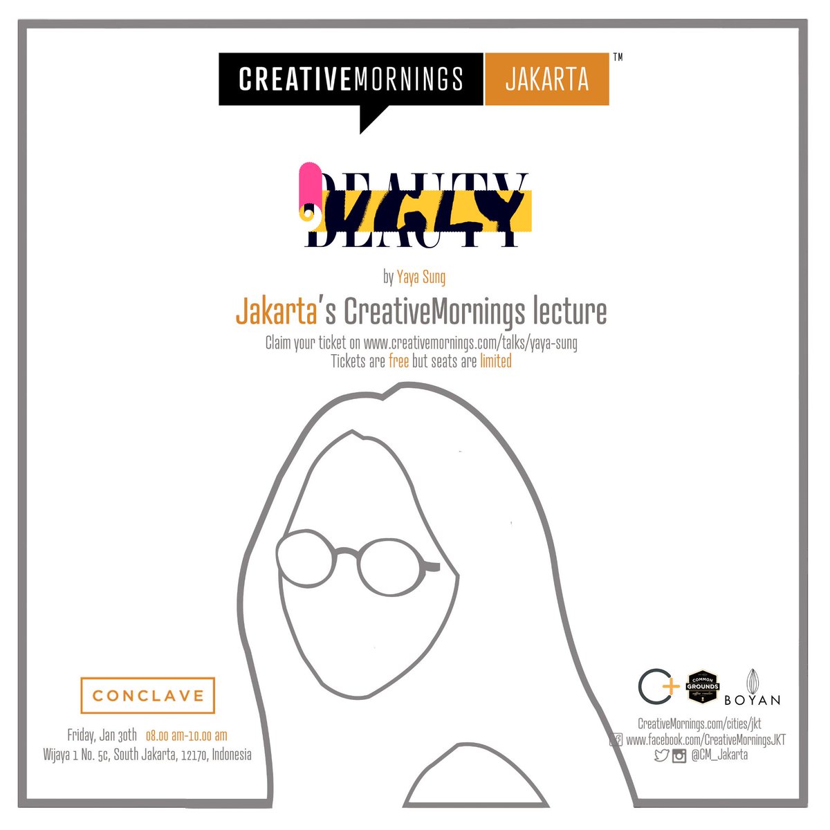 It's on! Go grab ur free tix for this month's #CreativeMornings #CMJKT "Ugly" by <a href="/yayasung_/">yes</a> ! creativemornings.com/talks/yaya-sung
