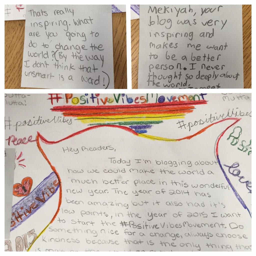 lhighfill's tweet image. Can you zoom in to read Mekiyahs #positivevibesmovement paperblog inspired by @McTeach Plus clssmts comments #PUSDedu