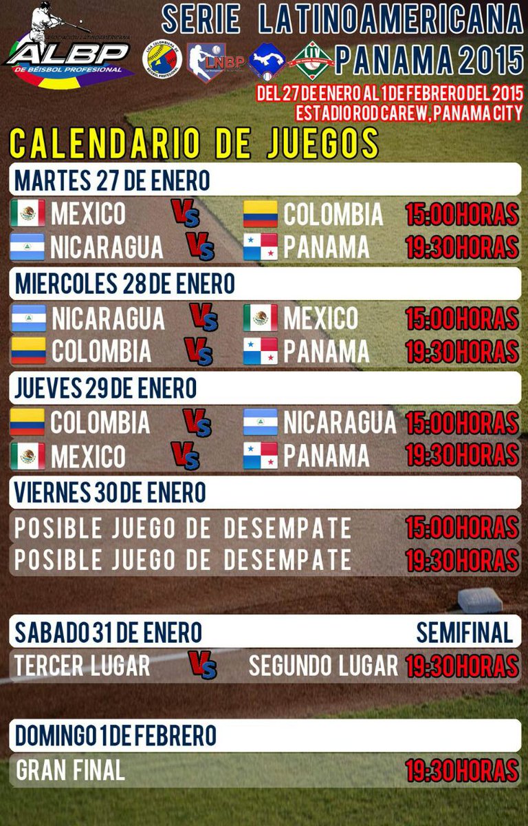 probeis_panama's tweet photo. Este es el calendario de la #SerieLatinoamericana que inicia hoy!! en el estadio Nacional, no te lo puedes perder! http://t.co/IRrtd4vcHW