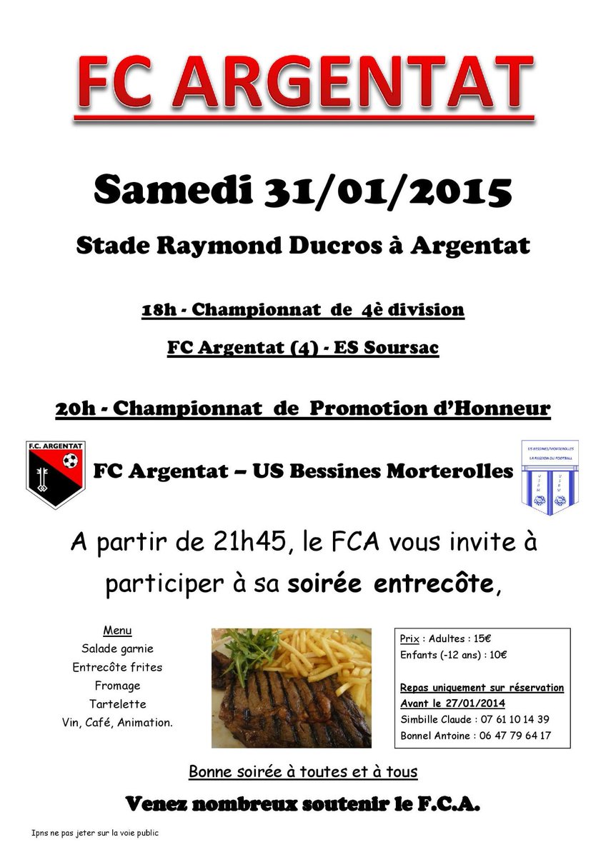 SAMEDI 31 JANVIER 2015 : repas du FCA