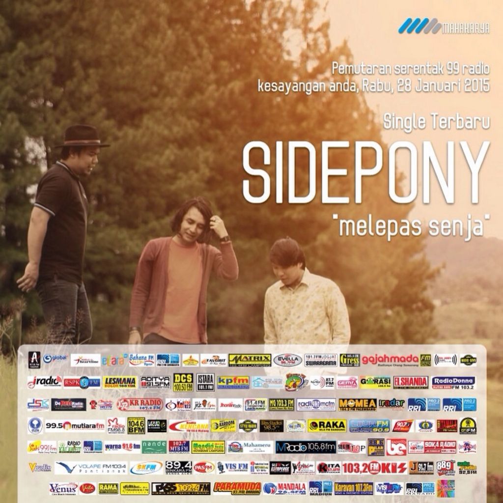 MysideIndonesia's tweet photo. Besok!!! Pantengin salah 1 radio dari 99 radio ini.. akan disiarkan #melepassenja @sideponyband temaaaan :)) http://t.co/K3LTyCijRC