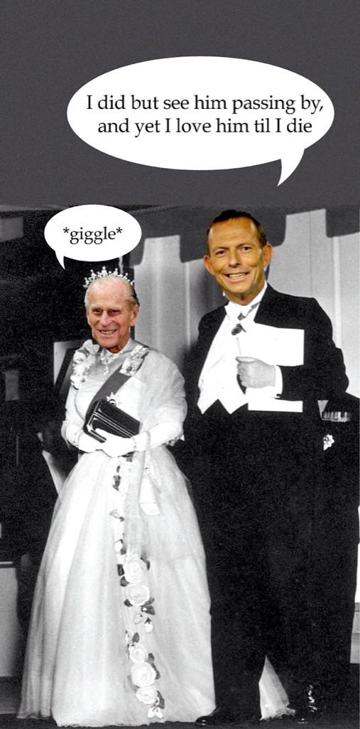 AussieFilmFest's tweet photo. Ha! It's an Aust Day Royal romance! #princephilip #knighthood #tonyabbott #bromance http://t.co/1Pam5mmJw7