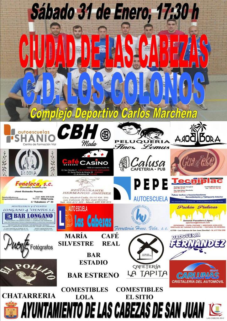 Este sabado a las 17:30 h partidazo de futsal <a href="/cabecensefutsal/">BEIMAN-LAS CABEZAS</a> y  <a href="/CD_LOS_COLONOS/">CD LOS COLONOS</a>